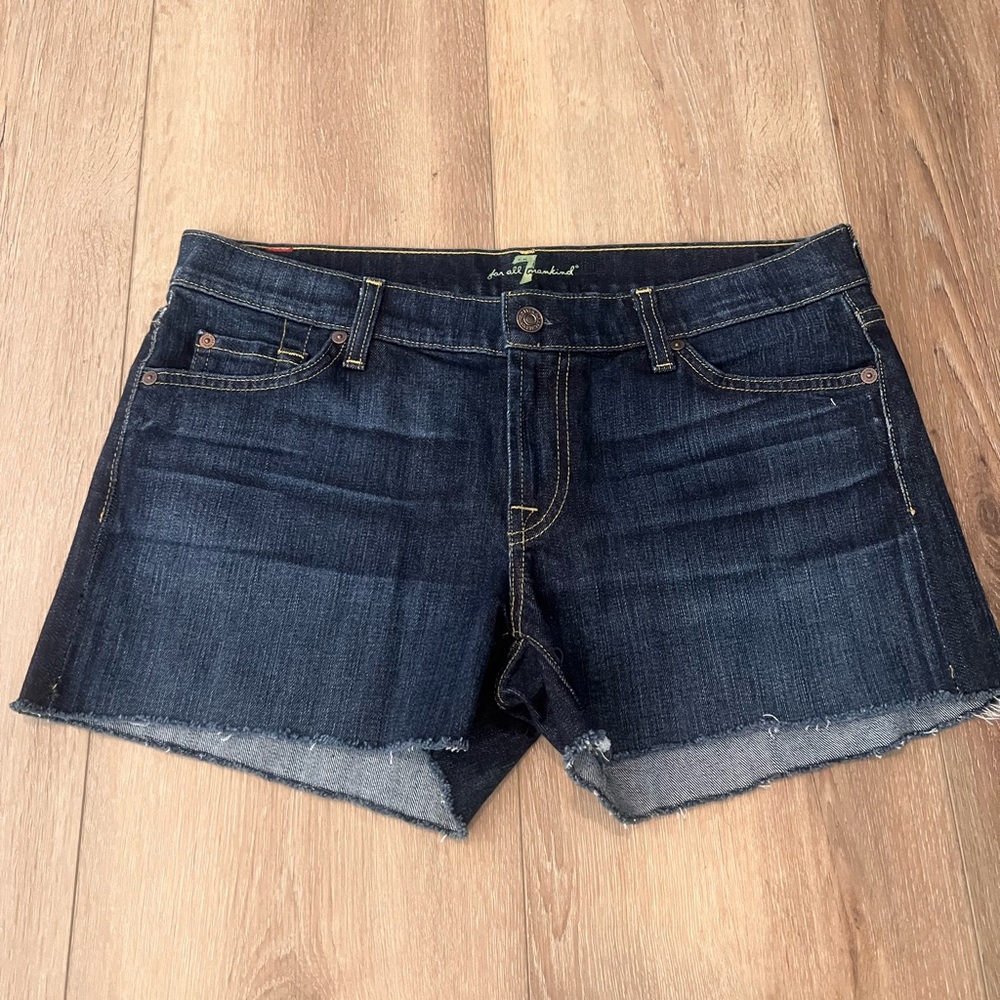 7 For All Mankind Dark Blue Denim Cut Off Shorts Sz 30 NWOT